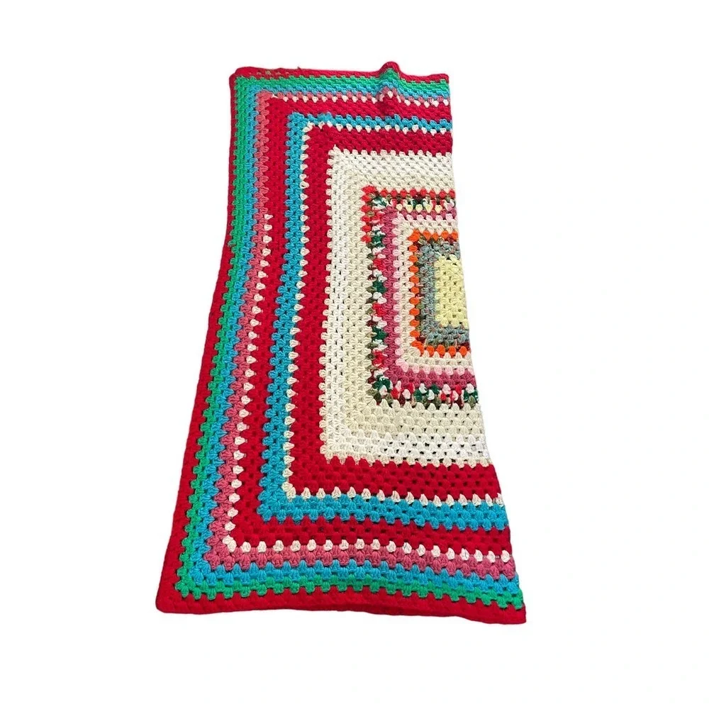 VINTAGE Handmade Afghan Blanket Throw Crochet Multi Color